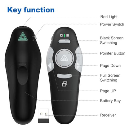 QUI 2 Pack Presentation Clicker Wireless Presenter, Black | RF 2.4G USB Slide Advancer Remote for Office & Classroom,PowerPoint Clicker for Google Slides, Keynote, Mac, Windows