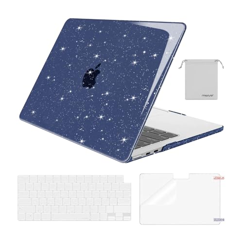 MOSISO Compatible with MacBook Air 13 inch Case M5 M4 M3 M2 2026-2022 | 4 in 1 Kit Bling Sparkly Hard Shell for MacBook Air 13.6 inch Case, Glitter Cover, A3449 A3240 A3113 A2681, Navy Blue - color: Navy Blue