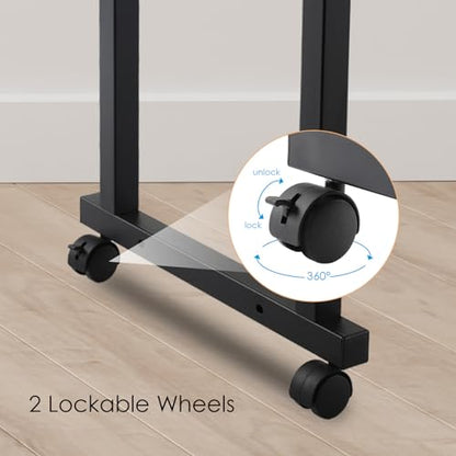 Overbed Table with Wheels,60.6-84.2 inches Mobile Bed Desk, Black | Rolling Computer Desk with 0-65°Tilt Stand,4 Heights and 6 Lengths,Side Storage Basket,for Home,Office and Hospital - color: Black