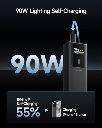 CUKTECH 100W Power Bank, 10000mAh Portable USB C Charger with Smart TFT Display, PD3.0 Fast Charging Compatible iPhone 16/15 Series, Samsung Galaxy S24/S23, iPad Air/Pro, MacBook, Dell etc.