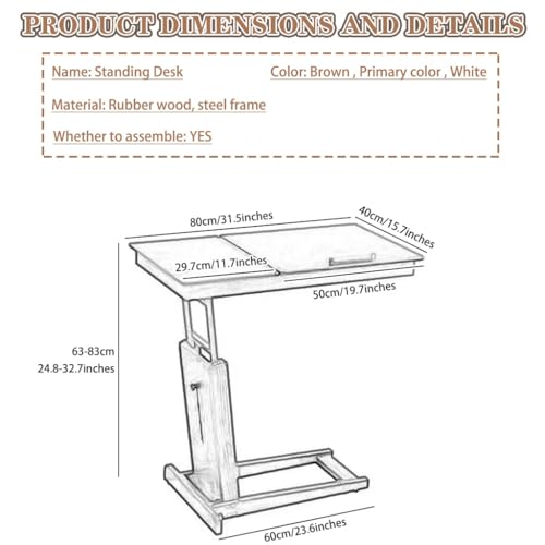 Adjustable Height Standing Desk Bedside Lifting Stand Up Desk, Tiltable Desktop Sofa Side Table, Laptop Table with Locking Wheels, Reversible and Foldable Workbench(Primary Color) - color: Primary Color