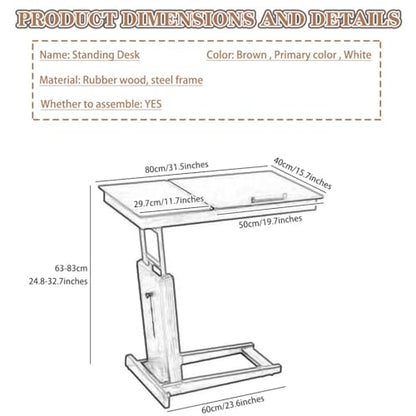 Adjustable Height Standing Desk Bedside Lifting Stand Up Desk, Tiltable Desktop Sofa Side Table, Laptop Table with Locking Wheels, Reversible and Foldable Workbench(Primary Color) - color: Primary Color