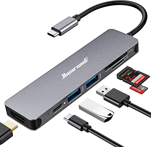 Hiearcool USB C Hub for MacBook – 7-in-1 USBC Adapter with 4K HDMI, 100W PD, USB 3.0 5Gbps Ports, SD/TF Card Reader – USB-C Dongle for Office, Meetings, Travel & Home Setup-Space Grey - color: Space grey