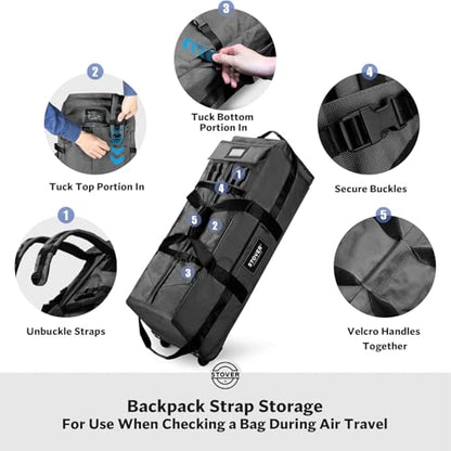 45/80/100L Rolling Duffel Bag with Wheels, X-Large Durable Travel Duffle + Toiletry Bag, Heavy Duty, Packable with Shoulder Straps- Use as Luggage or Backpack, Men/Women (Black) - color: Black