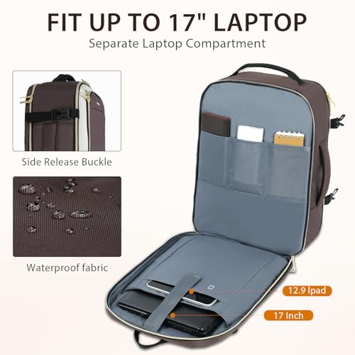 KROSER Laptop Backpack Computer Backpack 17 Inch Men-Beige/Coffee/Black | 40L Large Laptop Water-Repellent Travel Backpack Casual Daypack for Business/College/Women - color: Beige/Coffee/Black