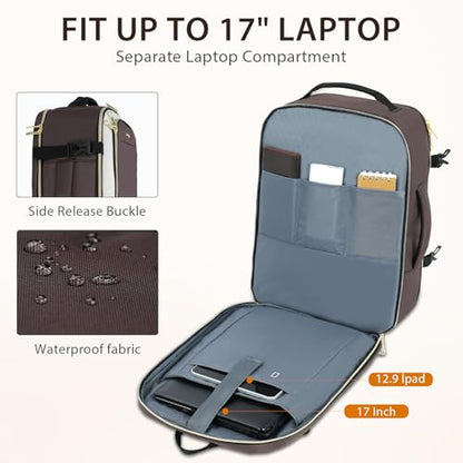 KROSER Laptop Backpack Computer Backpack 17 Inch Men-Beige/Coffee/Black | 40L Large Laptop Water-Repellent Travel Backpack Casual Daypack for Business/College/Women - color: Beige/Coffee/Black