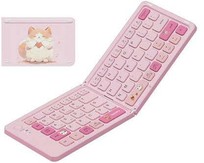 Foldable Bluetooth Keyboard with UV Printing Technology Rechargeable Keyboards,Compact Wireless Travel Keyboards for iPad, Smartphone, Tablet and Laptop - Z1 Pink Colorful - color: Z1 Pink Colorful