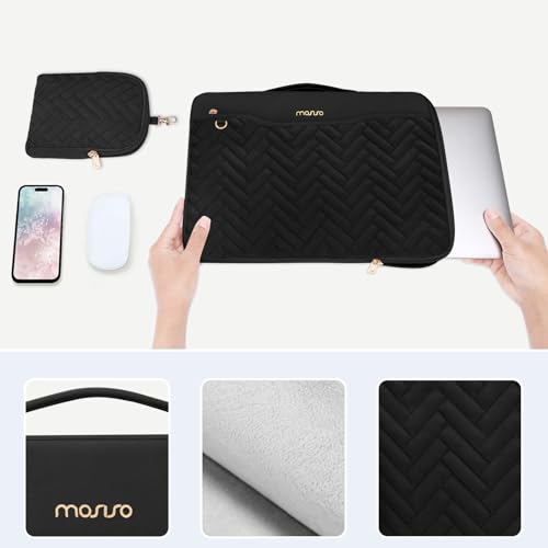 MOSISO 360 Protective Laptop Case, 13-13.3 inch Laptop Sleeve, Black | Compatible with MacBook Neo/Air 13.6/Pro 13/Pro 14, HP Dell ASUS, Rectangle Quilted Bag with Handle&Pocket&Small Case - color: Black, size: 13.3 inch
