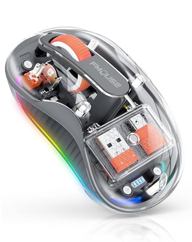 FMOUSE Transparent Wireless Mouse, Tri-Mode Bluetooth 5.1 & 2.4GHz, USB-A & USB-C Receiver, Silent Rechargeable RGB, 3 Devices for MacBook Laptop iPad PC, Business Minimalist — Grey - color: Grey