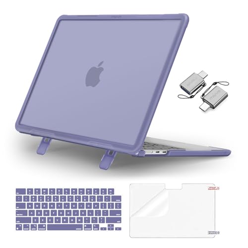 MOSISO Compatible with MacBook Air 13 inch Case M5 M4 M3 M2, Lavender Gray | 4 in 1 Kit Anti-Crack Hard Shell with Kickstand for MacBook Air 13.6 inch Case 2026-2022 A3449 A3240 A3113 A2681 - color: Lavender Gray