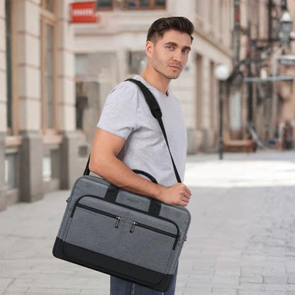 MOSISO Laptop Shoulder Bag for Men, 15-16 inch Computer Bags | Compatible with MacBook Pro 16/Air 15, HP Dell Lenovo Acer, Laptop Messenger Bag with Trolley Sleeve&3 Pockets, Gray&Black