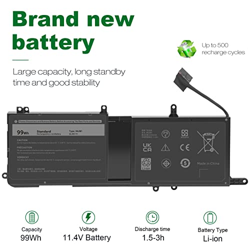 9NJM1 Battery Replacement for Dell Alienware 17 R4 R5 15 R3 R4 Alienware 15 2018 ALW17C-D1758 P31E P31E001 P31E002 P69F P69F001 P69F002, HF250 0HF250 0MG2YH 9NJMI 44T2R MG2YH 01D82 546FF HF25D 0546FF - size: 11.34*4.21*0.51inch