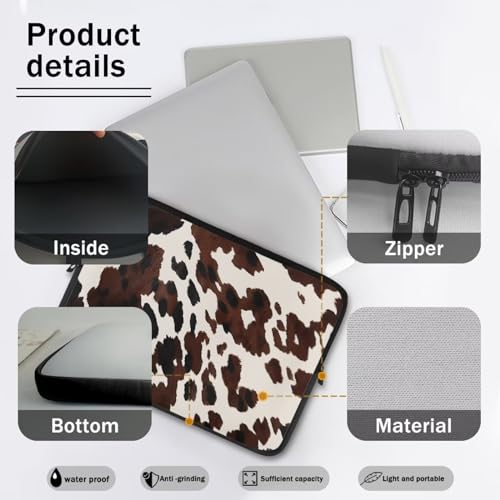 Black Brown Cow Print 15 Inch Laptop Sleeve Shockproof Slim Tablet Carrying Case Bag Easy to Carry - color: Black Brown Cow, size: 15 Inch