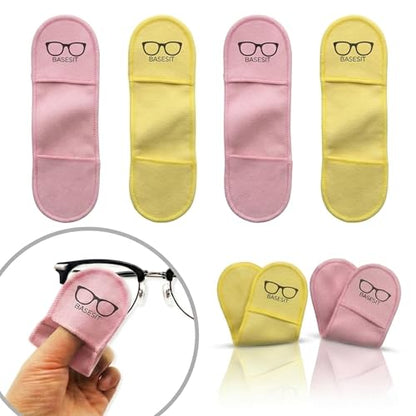 Finger Grip Eyeglass Cleaner (4 Pack) – Premium Microfiber Glasses Cleaning Cloth for Eyeglasses, Sunglasses, Phone Screens & Camera Lens (Pink/Yellow) - color: Pink/Yellow