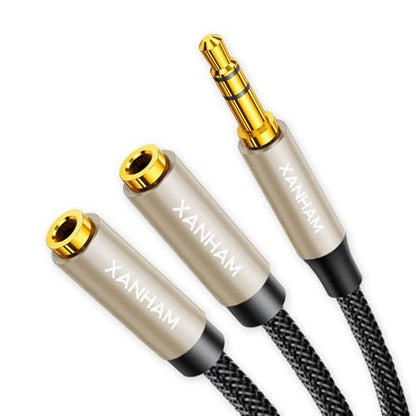 3.5mm Audio Stereo Y Splitter TRS Aux 1/8 Inch Mini Jack Extension 1 in 2 Out Adapter Cable for Headphone Audio Sharing Compatible with iPhone, iPad, iPod, Smartphone, Tablet, Laptop/PC, etc