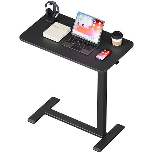 BIZUM Adjustable Bedside Table with Swivel Hidden Wheels Pneumatic Rolling Desk Mobile Standing Desk with Cup Holder for Hospital Home(27.6"x15.8" Black) - color: Black, size: 27.6"x15.8"