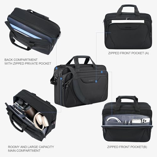 KROSER 17.3 Inch Laptop Computer Briefcase, Water-Repellent Messenger Bag | Expandable design, padded laptop compartment,shoulder and luggage strap for business, travel, men and women-Black - color: Black