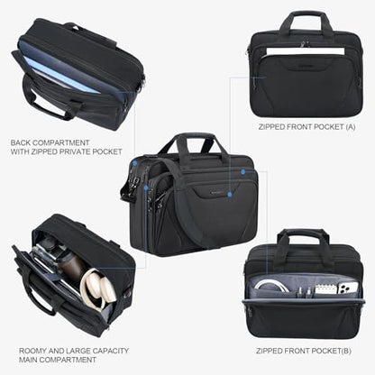 KROSER 17.3 Inch Laptop Computer Briefcase, Water-Repellent Messenger Bag | Expandable design, padded laptop compartment,shoulder and luggage strap for business, travel, men and women-Black - color: Black