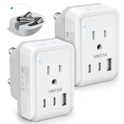 VINTAR Type M Adapter for South Africa, 2 Pack Foldable Africa Travel Plug | 5 in 1 with 2 Outlets 3 USB, Dual USB C Fast Charge, Africa Travel Essentials for US to Malaysia Namibia Nepal Mozambique - style: Type M - South Africa