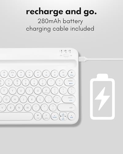 Macally Bluetooth Keyboard for Tablet | Wireless Keyboard for iPad mini/Air/Mini, iPhone (Multi-Device, Built-in Stand, Rechargeable) Easy to Use and Cute Portable - White - color: White
