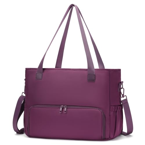 Lunch Tote Bag for Women with 15.6" Laptop Compartment, Work Tote Bag with Insulated Lunch Compartment, Large Casual Canvas Handbag Luncg Bags for Nurse, Teacher, Office, Travel, Beach, Purple - color: Purple