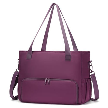 Lunch Tote Bag for Women with 15.6" Laptop Compartment, Work Tote Bag with Insulated Lunch Compartment, Large Casual Canvas Handbag Luncg Bags for Nurse, Teacher, Office, Travel, Beach, Purple - color: Purple