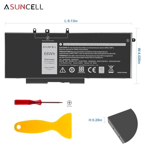 GJKNX 68WH 7.6V Battery Replacement For Dell Latitude 5480 5580 5490 5491 5580 5590 5591 5280 5288 5488 5491 5495 E5480 E5580 E5490 E5590 Precision 3520 3530 Series GD1JP 0GD1JP DY9NT 5YHR4 451-BBZG - size: GJKNX 10.83 * 5.12 * 0.73 in
