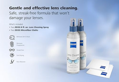 ZEISS Lens Care Pack – 2x 8oz Streak-Free Lens Spray and Microfiber Cloths for Eyeglasses and Optics - size: 8 Fl Oz (Pack of 2)