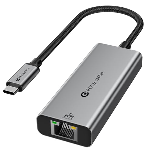 Reborn USB C to Ethernet 5Gb Adapter (0.98FT), Aluminum USB-C to RJ45 5 Gigabit Network Adapter Compatible with USB4, Thunderbolt 5/4, Plug & Play for MacBook, XPS Laptop, and USBC Devices