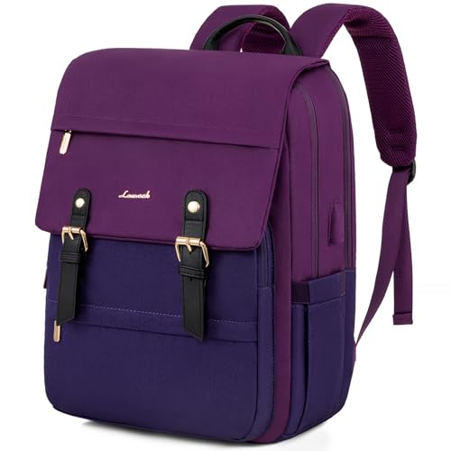 LOVEVOOK Laptop Backpack for Women, 15.6 Inch Vintage Travel Backpack Purse – Airline Approved Large Computer Bag, Lightweight for Nurse Teacher - color: Purple & Ruby, size: 15.6 Inch