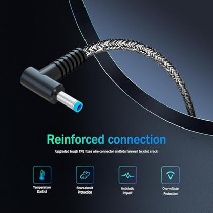 New Slim 65W 45W Laptop Charger Compatible with HP Laptop Charger Computer Spectre x360 Envy Elitebook x360 Pavilion Braided Cable Smart Blue Tip Power Cord Ac Adapter | 4.5x3.0mm Blue Tip, Braided Cable AC Adapter, fits HP Laptop Computer Spectre x360 En
