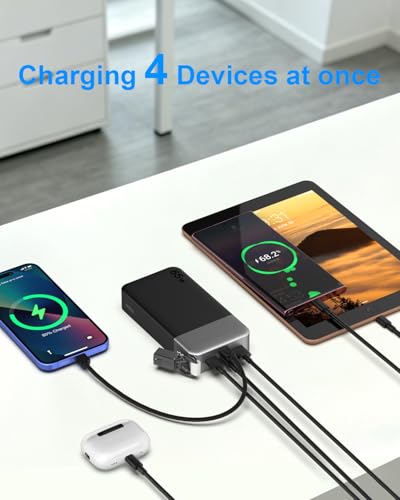 NOBIS Power Bank 20000mAh 65W Laptop Portable Charger | Battery Pack with attached USBC Cable 2 USB-C & 2 USB-A Ports, for Laptop,Pad,tablet,Phone 17/16/15/14,S26 - color: Black