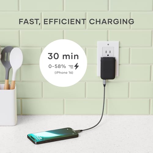 Satechi OntheGo 67W GaN Wall Charger, PD 3.0 + PPS, Dual USB-C Ports, Black | Dual USB-C ports, 45W+20W split-charging mode, fits MacBook, iPad, iPhone 17, Galaxy, Pixel, Steam Deck - color: Black