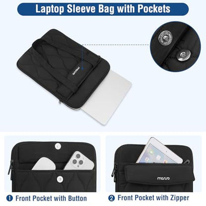 MOSISO 360 Protective Laptop Case 13 inch,13-14 inch Puffy Laptop Bag,Black | Compatible with MacBook Neo/Air 13.6/Pro 13/Pro 14, HP Dell Acer ASUS, Gourd Shaped Quilted Bag with Pockets&Handle&Belt