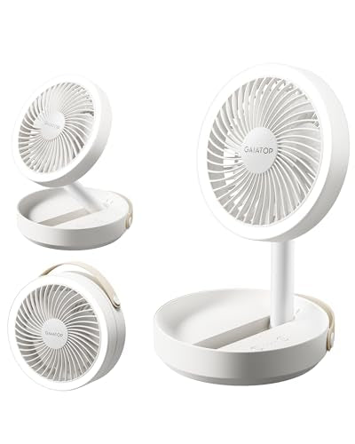 Gaiatop Foldable Desk Fan with Night Light, 6.8in Portable Travel Fan | 6000mAh Battery Powered Fan, USB Rechargeable, Bedroom Office Camping Travel & Cruise Essentials, Gifts for Women Men, White - color: White