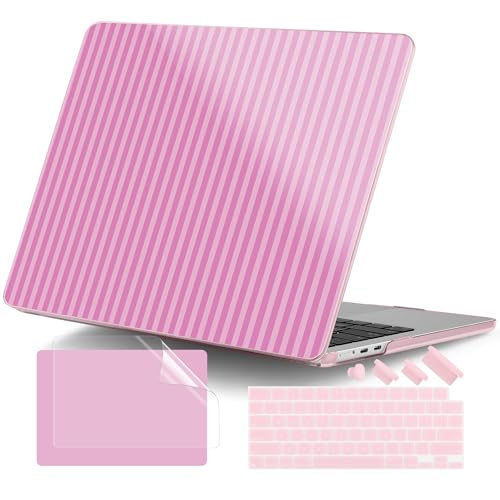 for MacBook Air 13 Inch (13.6 Inch) Case, M5/M4/M3/M2 Chip 2026 2025 2024 2023 2022, Hard Plastic Printed Cover with Screen Protector & Keyboard Cover & Dust Plugs, Pink Stripes - color: Pink Stripes