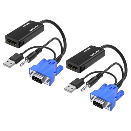 MT-VIKI VGA to HDMI Adapter, 1080P Converter with Audio+USB Power from VGA Computer/Laptop to HDMI TV/Monitor, Male to Female (2 Pack) - color: 2 pack