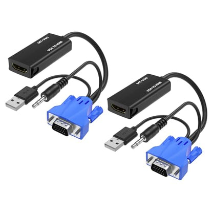 MT-VIKI VGA to HDMI Adapter, 1080P Converter with Audio+USB Power from VGA Computer/Laptop to HDMI TV/Monitor, Male to Female (2 Pack) - color: 2 pack