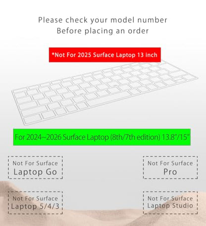 Keyboard Cover for 2024-2026 Surface Laptop 13.8"/15", Clear TPU US Layout | Keyboard Protector Skin, Ultra-Thin, High Transparency, Backlit Clear, Anti-Fingerprint, Soft TPU, Precise Fit 7/8th Edition