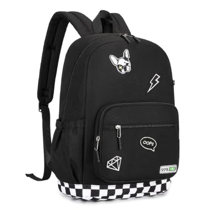 mygreen Embroidered Patch Backpack,15.6 Inch Water Resistant School Daypack | Y2K street embroidery patches,24L lightweight 1.2lb pack,breathable padded straps,fits teen school travel,waterproof Black - color: Black Patch