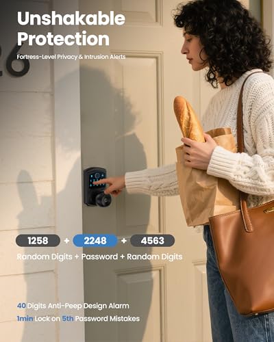 Smart Fingerprint Keyless Entry Door Knob Keypad Electronic Biometric Lock | 20 User Codes 50 Fingerprints Vacation & Passage Mode One-Time Code 2 Keys Auto-lock 2-99s Anti-peep Fits U.S. Standard Door - size: HL-669FK Matte Black