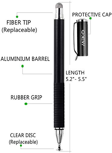 MEKO Stylus Pen for Touchscreen, 2-in-1 Universal Stylus | MEKO 1st Gen Passive Stylus, Fiber & Disc Tips with Clip, Compatiable with All Touch Screens(Black/Black) - color: *Black/Black