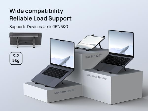 YUATAUY Ultra Compact Laptop Stand with 4 USB Ports, USB Hub for Desk, Foldable Portable for Travel, Library, Home, Office, Cafe, 6-Level Ergonomic Adjustable Aluminum Holder for 10-16" Laptops