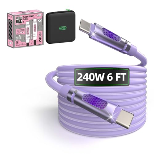 240W USB C to USB C Cable, Type C to Type C Cable, 480Mbps Speed, USB-IF Certified, Fast Charging Cable for iPhone 16 15 Pro Plus Pro Max, for Galaxy S25 S24, for iPad MacBook Pro/Air, Laptops, 6 FT - color: Purple(C to C), size: 6FT