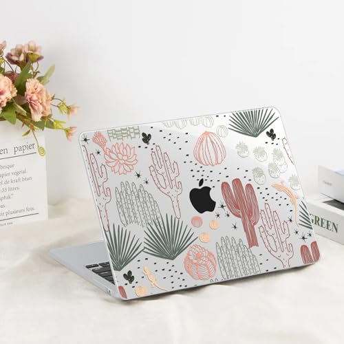 G JGOO Compatible with MacBook Air 13 inch Case 2026 2025-2022 M5 A3449 M4 A3240 M3 A3113 M2 A2681, Clear Hard Shell for MacBook Air 13.6 inch Case + Keyboard Cover + Screen Protector, Catus - color: Cactus