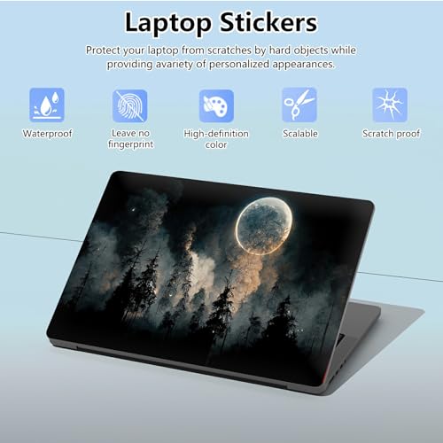 Universal Laptop Skin Sticker with 2 Wrist Pad Skins, Waterproof Scratch Resistant Vinyl Laptop Cover Decal, Cut to Fit for 11–15.6 Inch MacBook HP Dell Lenovo, Foggy Forest Moon - color: Foggy Forest Moon