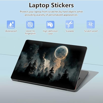 Universal Laptop Skin Sticker with 2 Wrist Pad Skins, Waterproof Scratch Resistant Vinyl Laptop Cover Decal, Cut to Fit for 11–15.6 Inch MacBook HP Dell Lenovo, Foggy Forest Moon - color: Foggy Forest Moon
