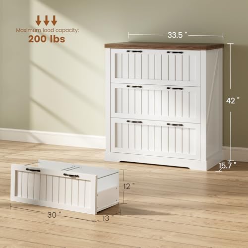 SEDETA 3 Drawer File Cabinet, Farmhouse Filing Cabinet for Home Office, Wood Office File Cabinets for Letter/Legal/A4 Size, Lateral File Cabinets with Printer Stand, White + Brown - color: White + Brown, size: 3 Drawers