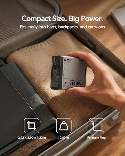 Mfish E-Rhino 140W USB-C Charger, True PD 3.1 GaN Fast Charger, 4-Port (3 USB-C + 1 USB-A) Foldable Plug Power Adapter for MacBook Pro 16”, iPhone 17/16, iPad, Galaxy, Tablet, Laptop, Grey - color: 140W-Grey