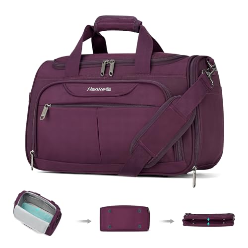 Hanke Small Underseat Carry On Luggage Bags for Travel with 10 Pockets. | Airline Approved Foldable Personal Bag w/ Luggage Sleeve; Tote Duffle & Bento Bag, Flight Attendant Weekender for Men & Women - color: Purple, size: Underseat Carry-On